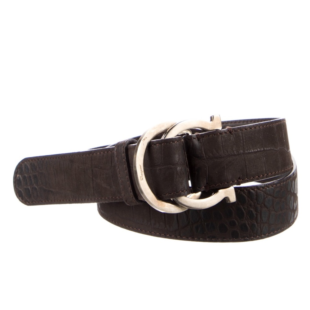 Salvatore Ferragamo Brown Croc Belt